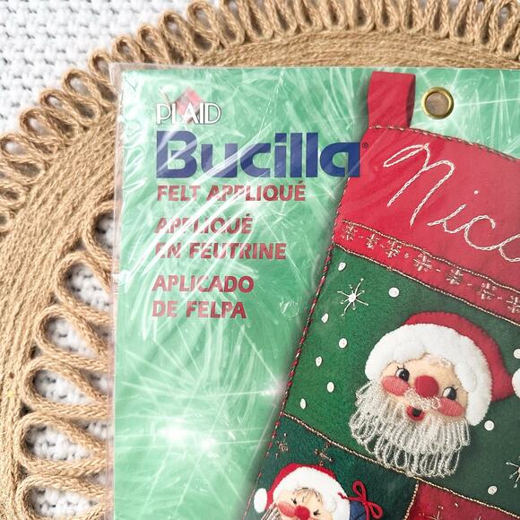 Plaid Bucilla Christmas Joy Felt Applique Stocking Kit 84382 Jolly Beaded Santa